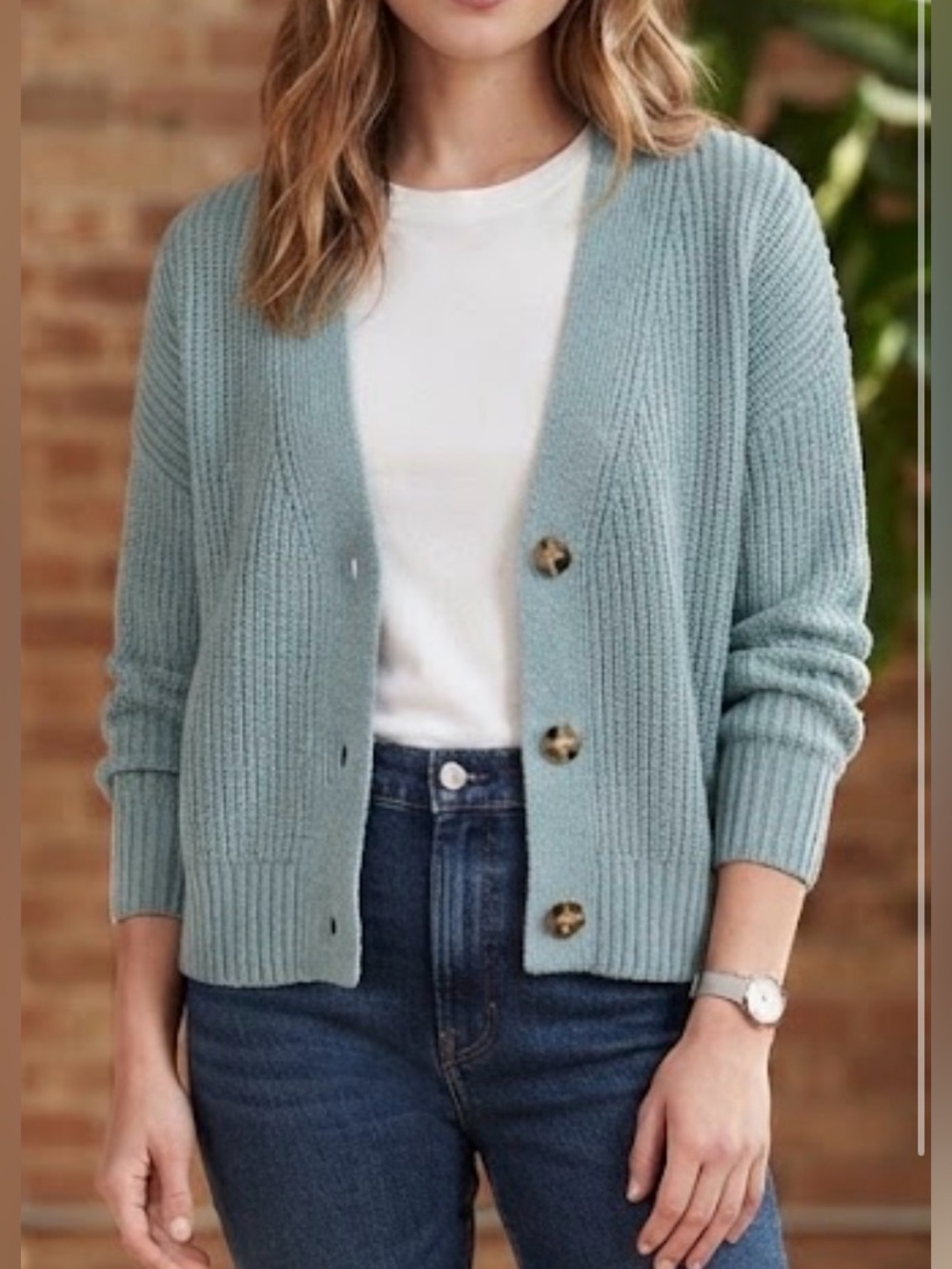 GAP Women's Chunky Knit V-Neck Button Cardigan - Sage